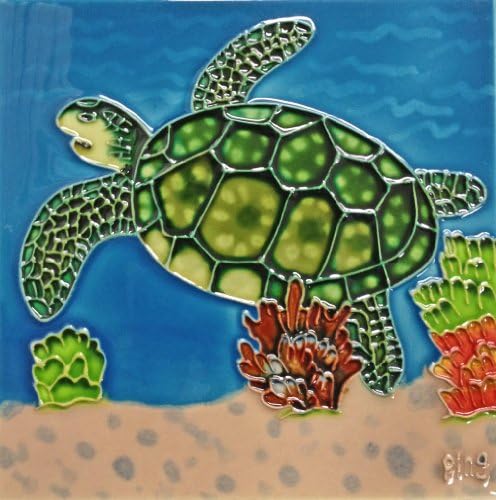 Continental Art Center BD-0044 8 by 8-Inch Single Seaturtle Ceramic Art Tile