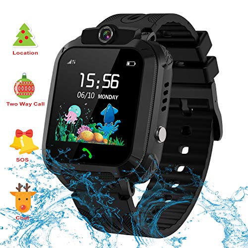 Themoemoe Kids GPS Watch. Kids Smartwatch with GPS Tracker Touch Screen IP68 Waterproof GPS/LBS Camera SOS Phone Game Birthday Gift for Girls Boys (Black)