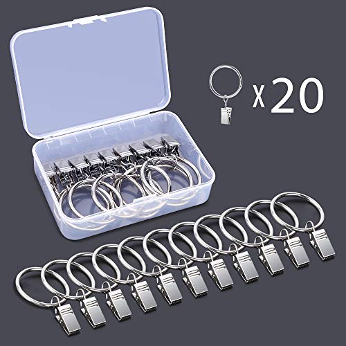 Hapythda Clip Curtain Rings, 20 PCS Metal Curtain Rings Silver Nickel Plating with Clips and Eyelet Decorative for Sheer Drape, Blackout Drapery and Drop Cloth Tarp(1.26 Inch) - Thumbnail 5