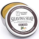 Taconic Shave Barbershop Quality Bay Rum Shaving Soap with Antioxidant-Rich Hemp Seed Oil
