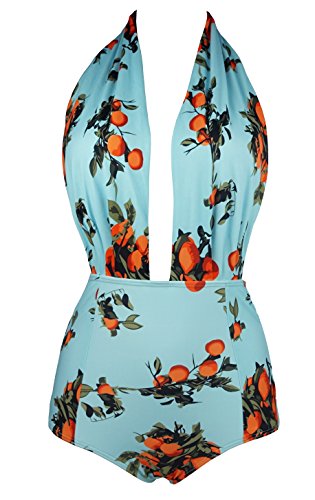 Cocoship Turquoise Orange Tangerine Fruit Retro One Piece Want