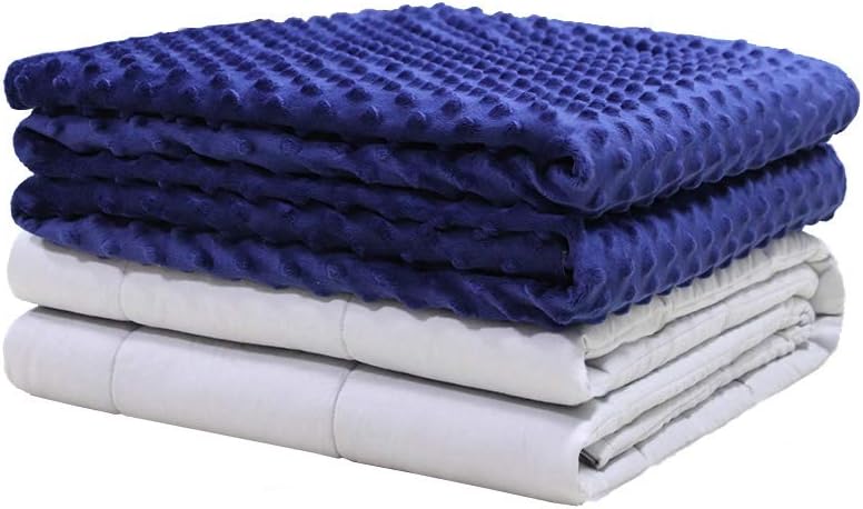 Weighted Idea Adult Weighted Blanket with Cover 20 lbs 60''x80'' Grey/Navy Blue Dot (Weighted Blanket + A Duvet Cover)