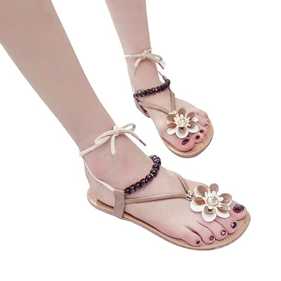 Damen Böhmen Flache Blumen Sandalen Badesandale Clip Toe Flip Flop Zehentrenner Schuhe Übergröße Sommerschuhe Pantoletten Lac