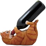 Decorative Tabby Kitty Cat Wine Bottle Holder Sculpture for Whimsical Tabletop Wine Racks and Stands or Animal Statues & Kitten Figurines As Birthday Gifts for Cat Lovers by Home-n-Gifts