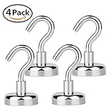 Ninth Five 40+lb Magnetic Hooks,Strong Powerful Heavy Duty Neodymium Magnet Hook - 3M Stickers No Scratch - Best for Your Refrigerator and More(4 Pack)