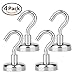 Ninth Five 50lb Powerful Magnetic Hooks ,Strong Heavy Duty Neodymium Magnet Hooks - 4 Free 3M Stickers - Best for Your Refrigerator and Other Magnetic Surfaces(4 Pack)