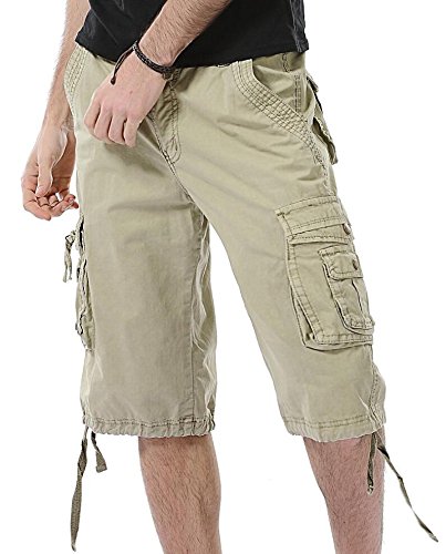 HHGKED Men's Twill Cargo Shorts-Khaki-34