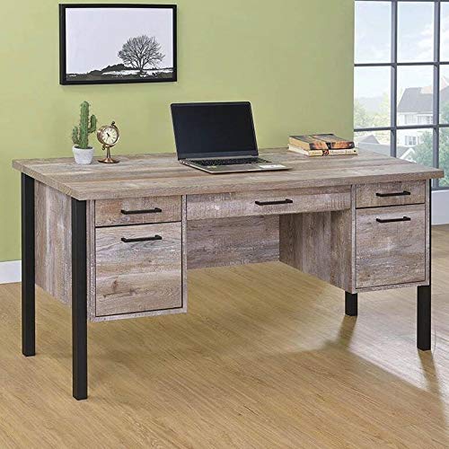 Weathered OakFinish Office Desk Black Brown Rustic Rectangular MDF