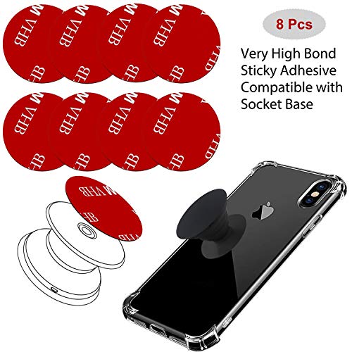 8 Pack Sticky Adhesive Compatible with Socket Base, PKYAA Double-Sided Replacement Tape for Collapsible Grip & Stand Back, 4pcs Sticker Pads for Car Magnetic Phone Holder