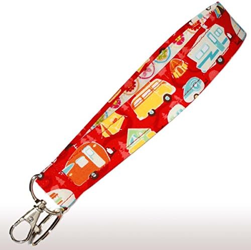 Camping Key Fob Strap - Camper Keychain - Red With Retro Campers - RV Accessories - 1 Inch Wide - 6 Inch Loop - Purse or Wallet S - Cute Camping Gifttrap