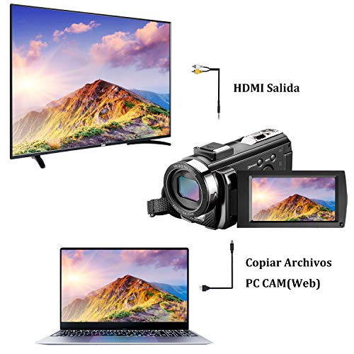 Videocmara-con-Control-Remoto-y-Dos-Bateras-Cmara-de-Video-Full-HD-1080P-30FPS-24MP-Pantalla-LCD-de-3-Pulgadas-Rotacin-270-Digital-Zoom-16X-Webcmara