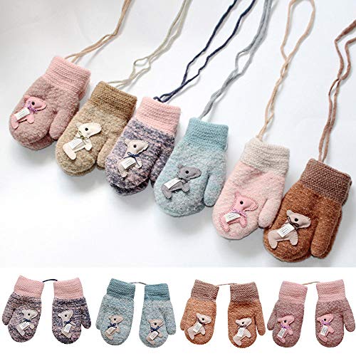 Pausseo Kids Children Girls Boys Winter Cartoon Animal Five Fingers Patchwork Keep Warm Knitted Mittens Gloves Toddler Primary School Students Half Flip Autumn Winter Faux Suede Baby Mitts - Thumbnail 3