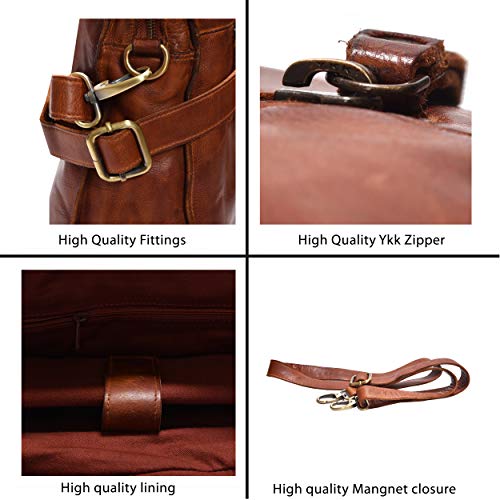 Leather Messenger bag for men 15" Laptop Satchel Shoulder Bag for Men and Women (Dark Tan Wash) - Thumbnail 4