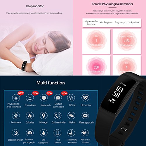 Fitness Tracker with Heart Rate/Blood Pressure Monitor, Waterproof Sports Activity Tracker Female Physiological Cycle Reminder Pedometer Sleep Monitoring Smart Bracelet for Android Phone and IOS
