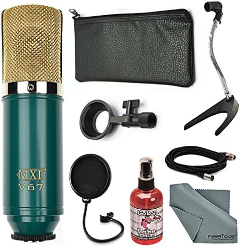 MXL V67G Large Capsule Condenser Microphone Bundle with Pop Filter+Mic Stand+Sanitizer+Cable+ FiberTique Cleaning Cloth