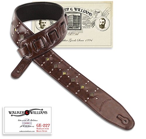 Walker & Williams GE-227 Mahogany Padded Strap Inset Brass Studs & Silver Rivets