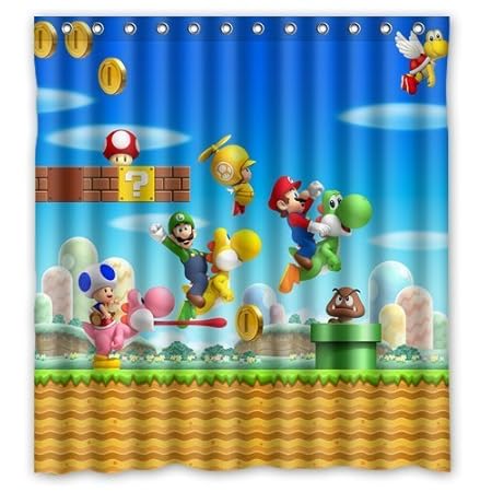 Super Mario Bros And Dinosaur Custom Waterproof Shower Curtain