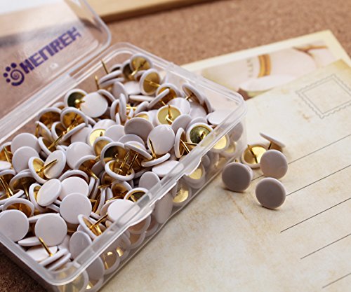 HENREK Push Pins, 3/8-Inch Plastic Round Head, 5/16-Inch Steel Point Thumb Tacks, 300/Box (White) - Thumbnail 2