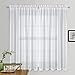 NICETOWN Sheer White Curtains for Bedroom - Rod Pocket Faux Linen Texture Sheer Voile Window Curtain Panel for Kitchen (White, 2-Pack, W55 x L45)