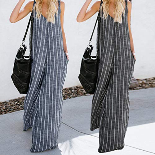 Corriee Jumpsuit for Women Plus Size Striped Cotton Jumpsuits Womens Loose Wide Leg Long Rompers Fashion Streetwear Black
