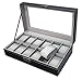 Sodynee 12 Mens Large Watch Box Black Pu Leather Display Glass Top Jewelry Case Organizer Box