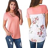 YANG-YI Clearance, Hot Women Fashion Spring Short Sleeve Flower Printed T-Shirt Blouse O-Neck Tops (Pink, L)