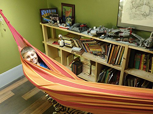 Hammock Sky Brazilian Double Hammock - Two Person Bed for Backyard, Porch, Outdoor and Indoor Use - Soft Woven Cotton Fabric for Supreme Comfort (Orange & Yellow Stripes)