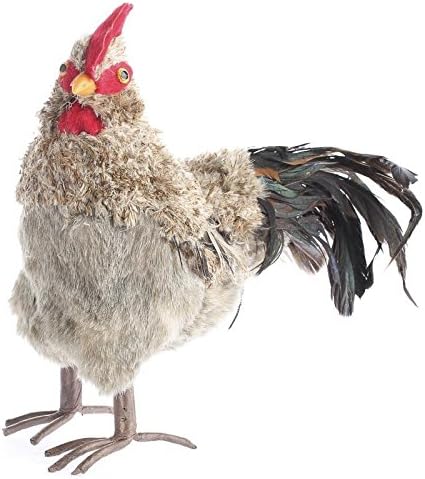 Inspired by Nature Soft Silky Brown Standing Artificial Rooster with Real Tail Feathers for Displays, Crafts, and Creating