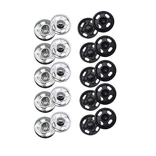 Meikeer 100 Sets Sew-on Snap Buttons Metal Snap Fastener Buttons Press Button for Sewing Clothing Silvery and Black(10mm) - Thumbnail 4
