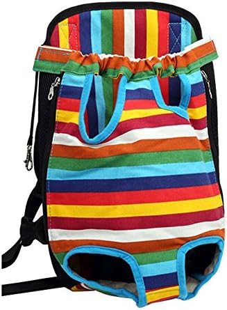 LuWees Medium Size Pet Front Carrier Legs Out Front pet Travel Carrier Bag Backpack, Colorful Strips