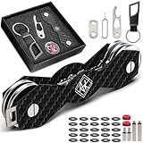 Key Organizer Smart Key Holder | Compact Key Organizer Pocket – made of Carbon Fiber + Leather Black Keychain, Bottle & Sim Opener, Loop Piece, Expansion Pack up to 30 keys - Great Gift by ArfKey