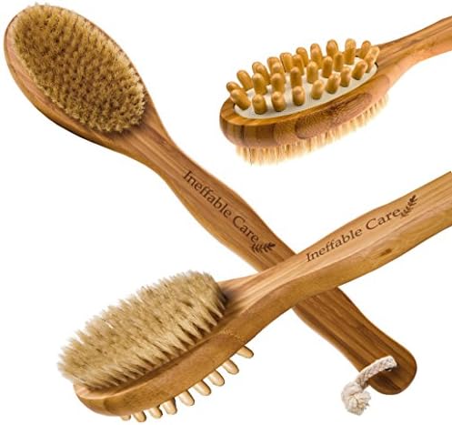Shower back scrubber &amp; Body Brush for Dry Skin Brushing with Natural Boar Bristles and a Long Handle - Bath Back Brush for Skin Exfoliating