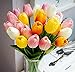 StillCool Artificial Flowers Tulip 12pc/set Pu Stunning Holland Mini Tulip Flower Real Touch Wedding Flower Artificial Latex Flowers Plants for Party Room Home Hotel Event Decoration (Multicolor)