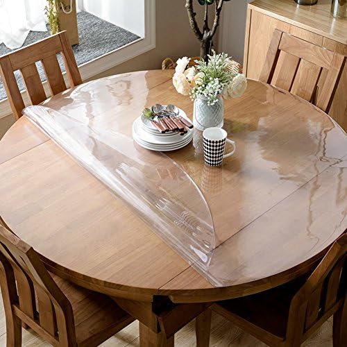 XKQWAN roundtable.Tablecloth Waterproof Oil-proof Disposable Round dining table Cloth soft glass Pad Clear Frosted Table cloth-A diameter120cm(47inch)