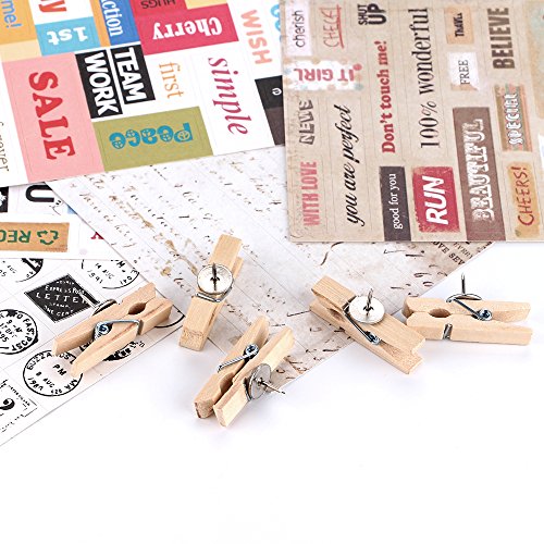 Push Pins with Wooden Clips Thumb Tacks Office Thumbtack Map Pushpins for corkboard Decorative Artworks Notes Photos and Craft Projects (20 Pack)