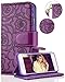FLYEE Case Compatible with iPhone 7 Plus/8 Plus 5.5 inch/SE,Wallet Case for Women and Girls with Card Holder,Premium Leather [Embossed Flowers] Flip case Protective Cover with Wrist Strap-Purple