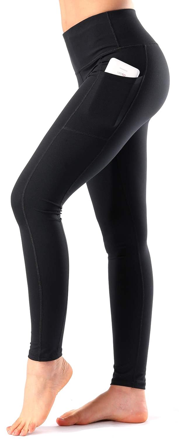 Womens High Waist Yoga Pants with Side & Inner Pockets Tummy Control Workout Running 4 Way Stretch Sports Leggings