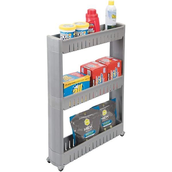 Mdesign Slim Narrow 3 Tier Plastic Rolling Cart Organizer Shelves