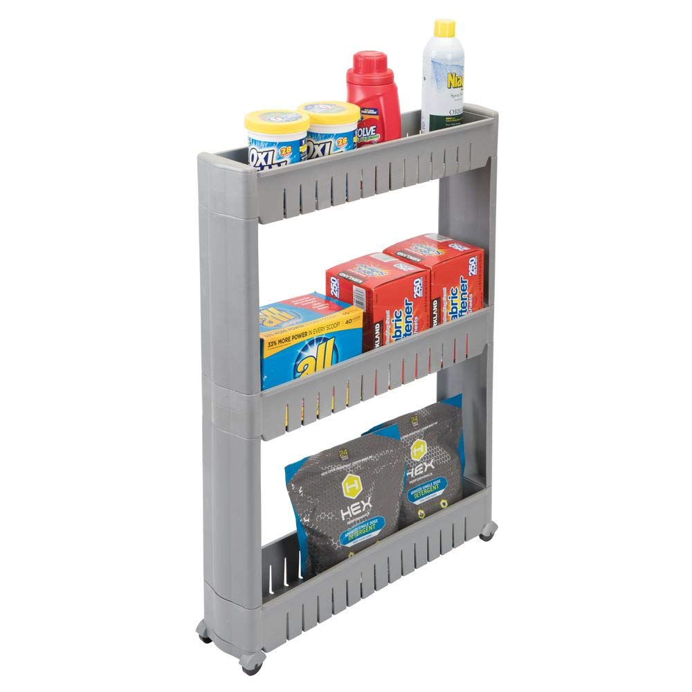 Scaffale Metallico A 4 Ripiani Con Ruote MDesign - Carrello Organizzatore Per Lavanderia, Cucina, Garage, Bianco