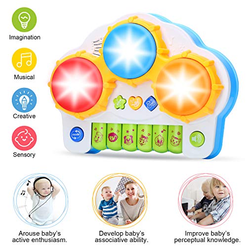 KINGSDRAGON Musical Keyboard Piano Drum Set,Baby Drum Musical Toy with Music and Lights,Infant Early Educational Development Toys for Toddler and Babies - Thumbnail 6