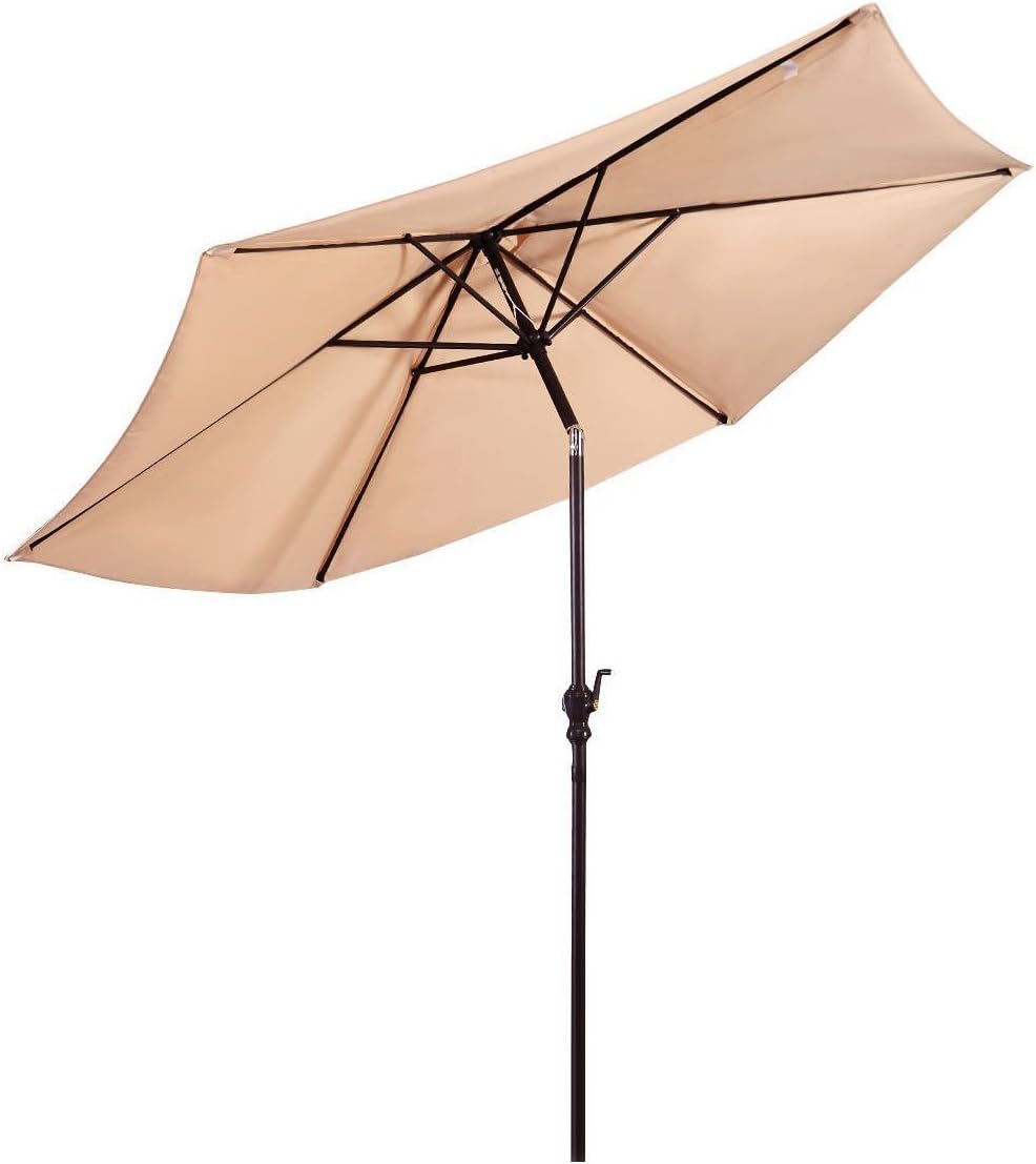 Amazon Com Giantex 10ft Solar Patio Umbrella Sunbrella Without Lights 6 Ribs Market Steel Tilt W Crank For Garden Deck Backyard Pool Indoor Outdoor Use Garden Outdoor