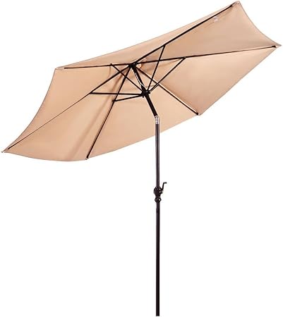 8 Ribs Market Steel Tilt For Garden 10ft Solar Patio Outdoor Umbrella Lights