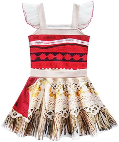 WuFun Girl's Princess Moana Costume Digital Print Ballerina Style Dress(Multicolored, 110cm/4 Years)