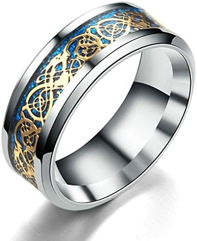 Handsome Mens Ring 8mm Celtic Dragon Rings for Men Stainless Steel Wedding Ring Set Gift for Him Ring Size 6-12, Navy