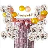 Engagement Party Decorations Set, Includes Confetti Balloons, Engaged Banner, Rose Gold and Gold Balloons, Tinsel Curtain and Heart Balloons Also Ideal for Bachelorette Party Supplies or Bridal Shower