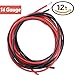 Hilitchi 14 awg 12Feet Flexible Silicone Wire Electrical Wire Soft Silicone Wire High Temperature Resistant Tinned Copper Wire [6ft Red and 6ft Black] (14 AWG)