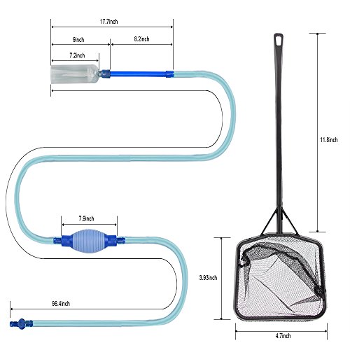 Fish Tank Gravel Cleaner Aquarium Cleaning Vacuum Siphon Pump with Adjustable Flow Control Tap & Fish Poop Net , Water Changing Drainer Filter Syphon Hose- Automatic Fluids Transfer Self Priming 7.5ft