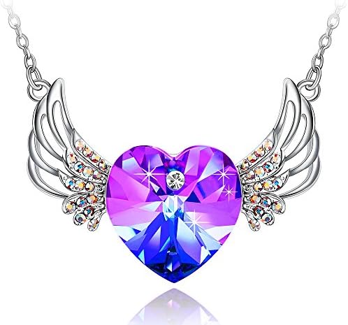 Special Outlook Angel Wings Heart Shaped Pendant Necklace Love Heart Swarovski Crystal Jewelry Gift for Women and Girls, 17.7” + 2” Adjustable