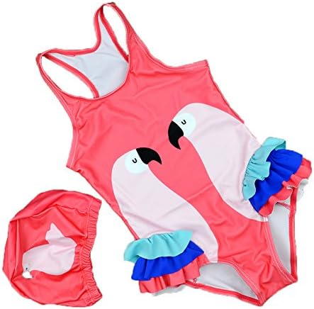 pursueFree Baby Girl Kids 2017 Swimwear Swan Flamingos Printed Kids Swimsuits One Piece children Summer Swimming Sunsuits With Hat (XL, Red)