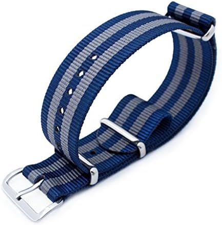 MiLTAT 20mm G10 NATO Watch Band, Ballistic Nylon Strap, Polished - Navy & Grey